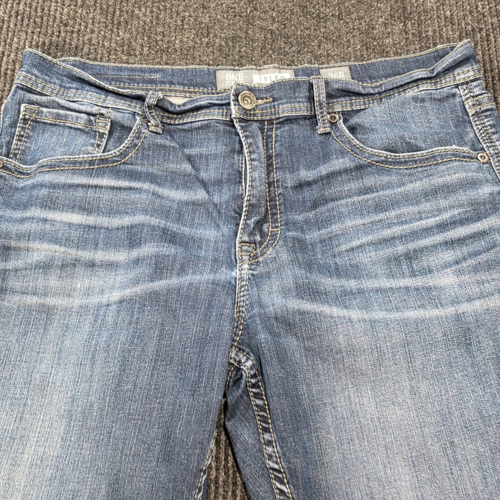 BKE Denim Jeans Mens 36R Dark Blue Excellent Stretch Straight Leg